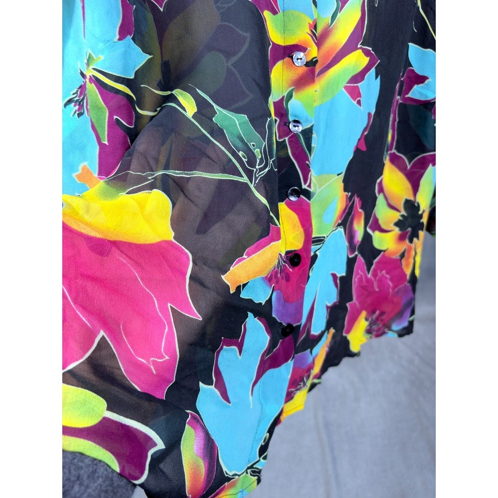 Soft Surroundings 3X Black Semi Sheer Tropical 3/4 Sleeve 100% Silk Blouse - Picture 15 of 15